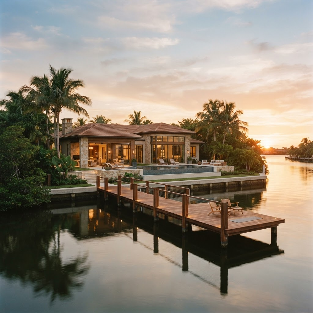 Vita Nova waterfront private wellness residence at golden hour